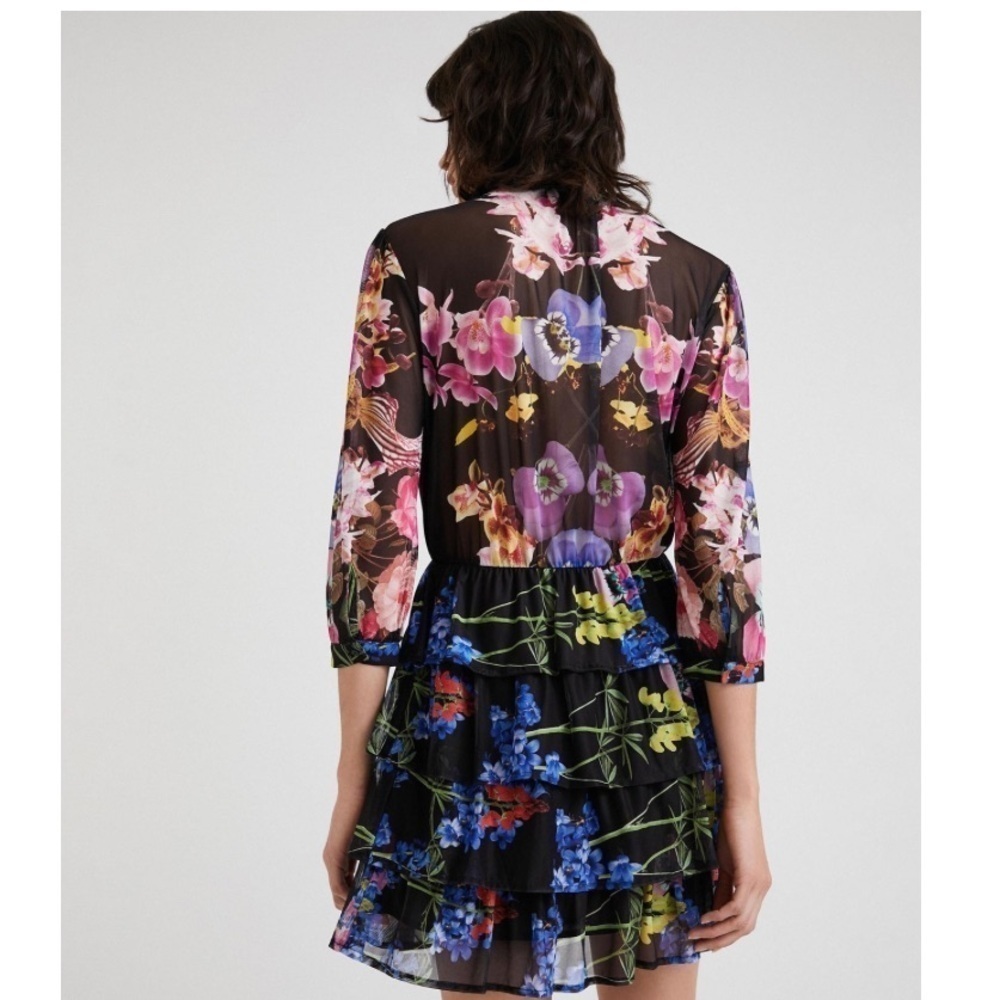 Desigual Lacroix Floral Knee Length Dress XS Multicolor Long Sleeve Ruffle - Picture 3 of 11